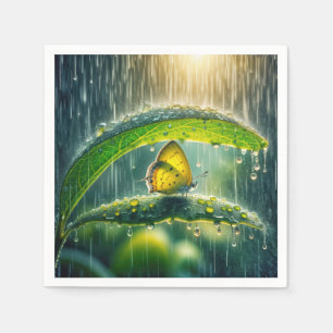 Yellow Butterfly In a Rain Shower Napkin