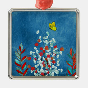 Yellow Butterfly Metal Ornament