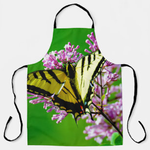 YELLOW BUTTERFLY ON PINK FLOWERS APRON