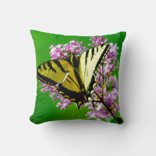 YELLOW BUTTERFLY ON PINK FLOWERS CUSHION