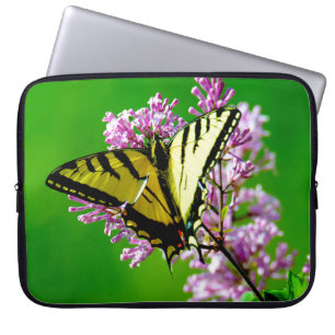 YELLOW BUTTERFLY ON PINK FLOWERS LAPTOP SLEEVE