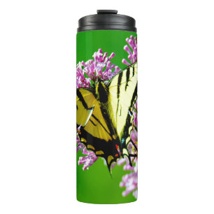 YELLOW BUTTERFLY ON PINK FLOWERS THERMAL TUMBLER
