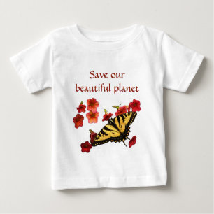 Yellow Butterfly on Red Flowers Save Our Planet Baby T-Shirt