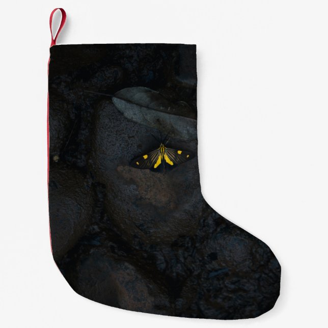 YELLOW BUTTERFLY ON STONE SMALL CHRISTMAS STOCKING (Front)