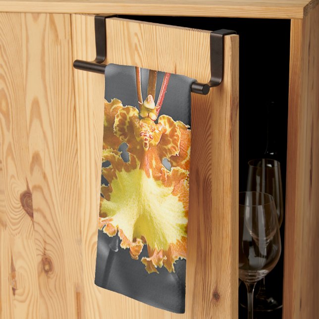 Yellow Butterfly Orchid Flower Tea Towel (Thirds Fold)