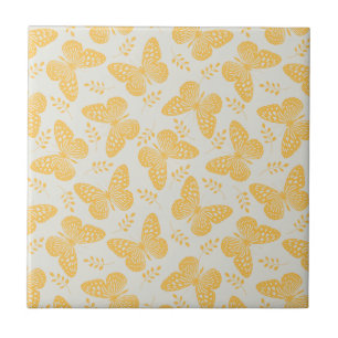 Yellow butterfly pattern on grey background ceramic tile