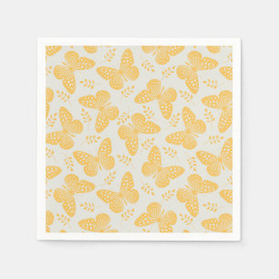 Yellow butterfly pattern on grey background napkin