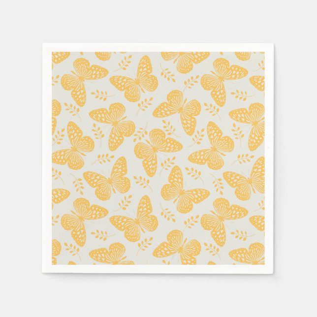 Yellow butterfly pattern on grey background napkin (Front)