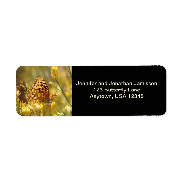 Yellow Butterfly Return Address Labels Black (Front)