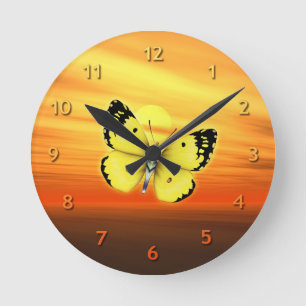 Yellow Butterfly Round Clock
