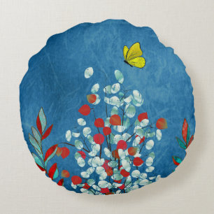 Yellow Butterfly Round Cushion