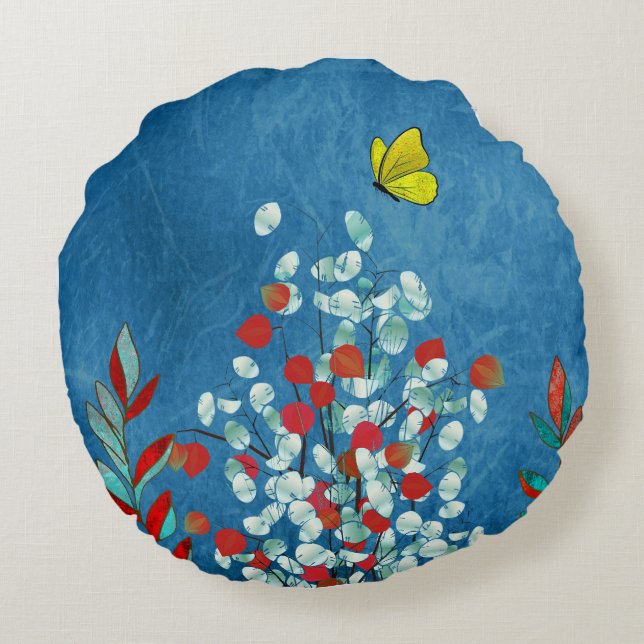 Yellow Butterfly Round Cushion (Back)