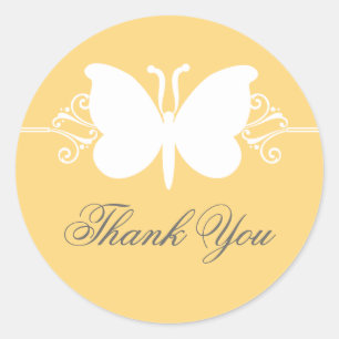 Yellow Butterfly Swirls Thank You Stickers