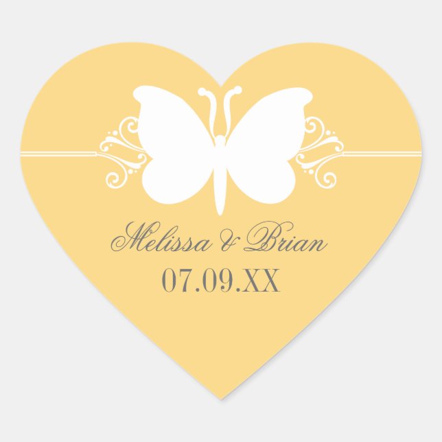 Yellow Butterfly Swirls Wedding Stickers (Front)