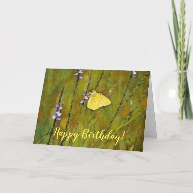 Yellow Butterfly Wildflowers Birthday Card (Front)