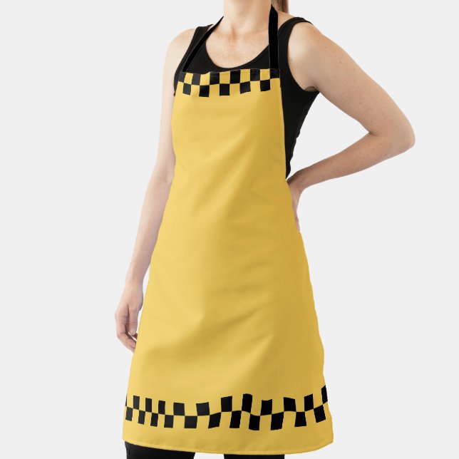 Yellow cab chequered pattern apron (Insitu)