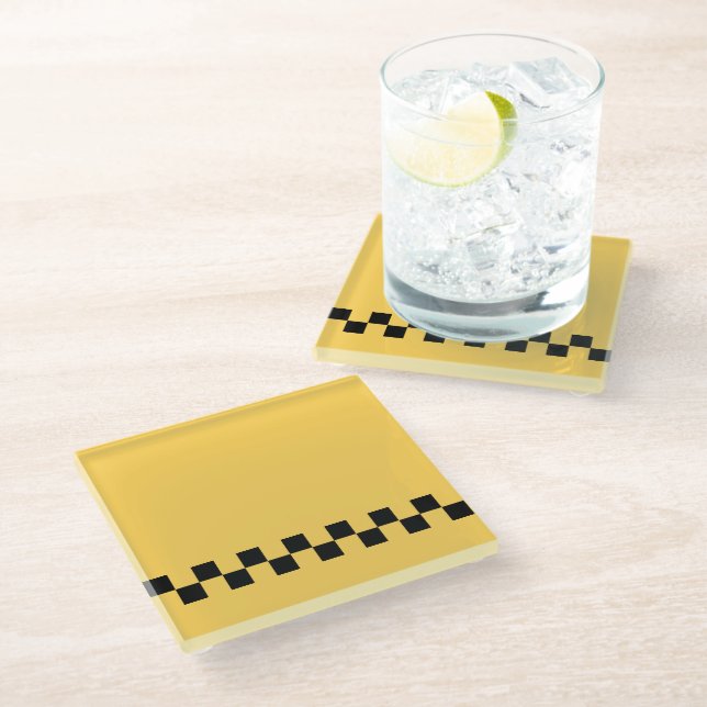 Yellow cab chequered pattern glass coaster (Angled)