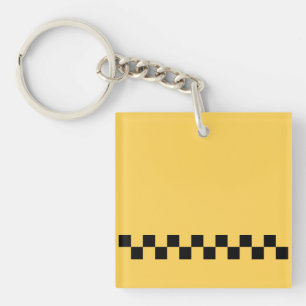 Yellow cab chequered pattern key ring