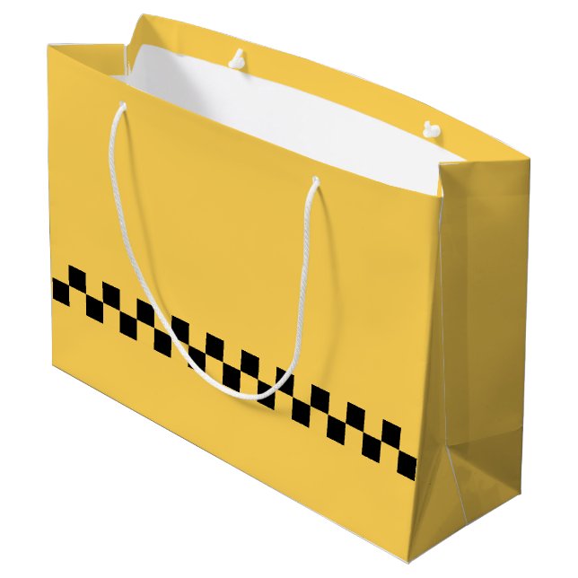 Yellow cab chequered pattern large gift bag (Back Angled)