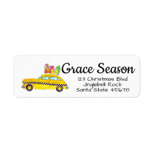 Yellow Cab New York Taxi with Christmas Gifts Return Address Label