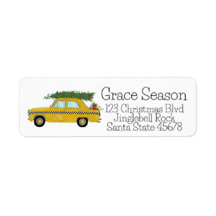 Yellow Cab Taxi Christmas Gifts Holiday Mail Return Address Label