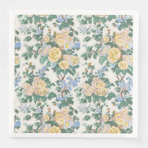 Yellow Cabbage Rose Chintz, Cottage Garden Napkin
