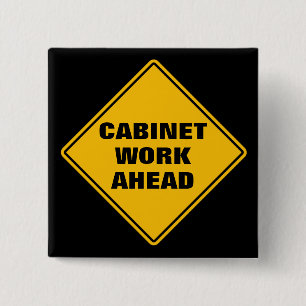 Yellow cabinet work ahead classic road sign 15 cm square badge