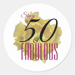 Yellow Cactus Flower 50 and Fabulous Birthday Classic Round Sticker