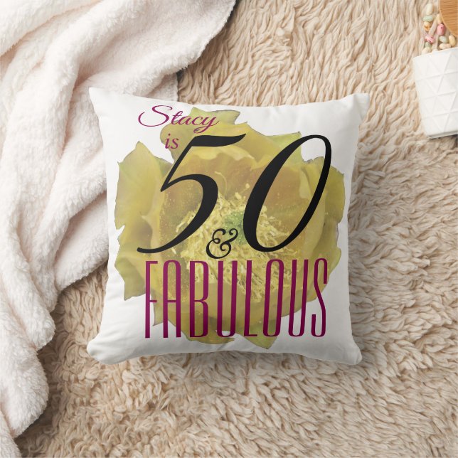 Yellow Cactus Flower 50 and Fabulous Birthday Cushion (Blanket)