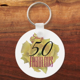 Yellow Cactus Flower 50 and Fabulous Birthday Key Ring