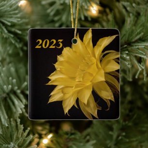 Yellow cactus flower in bloom ceramic ornament