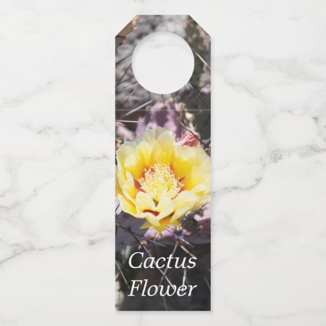 Yellow cactus flower in spring bottle tag (Front)