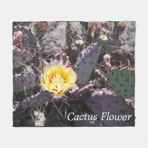 Yellow cactus flower in spring fleece blanket