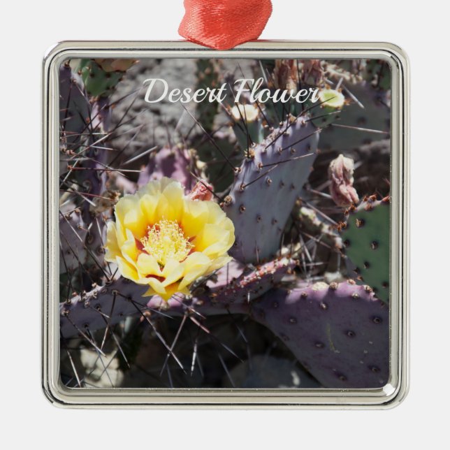 Yellow cactus flower in spring metal ornament (Front)