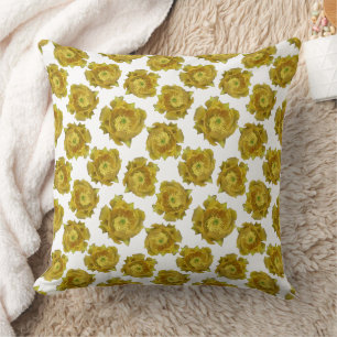 Yellow Cactus Flowers Pattern on White Background Cushion