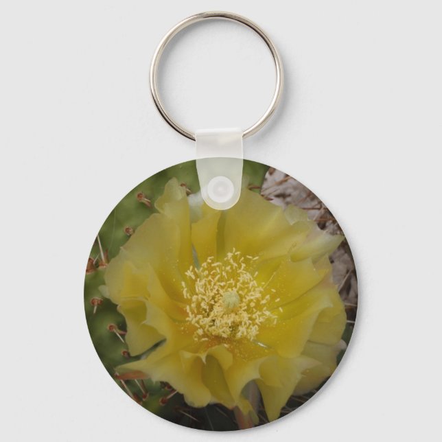 Yellow Cactus In Bloom Key Ring (Front)