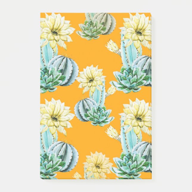 Yellow Cactus Pattern Post-it Notes (Front)