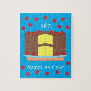 Yellow Cake and Cherries: Blue-green Jigsaw Puzzle