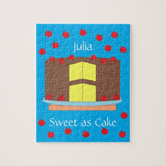 Yellow Cake and Cherries: Blue-green Jigsaw Puzzle (Vertical)