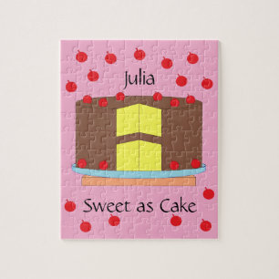 Yellow Cake and Cherries: Pink Jigsaw Puzzle