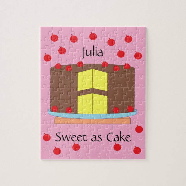 Yellow Cake and Cherries: Pink Jigsaw Puzzle (Vertical)