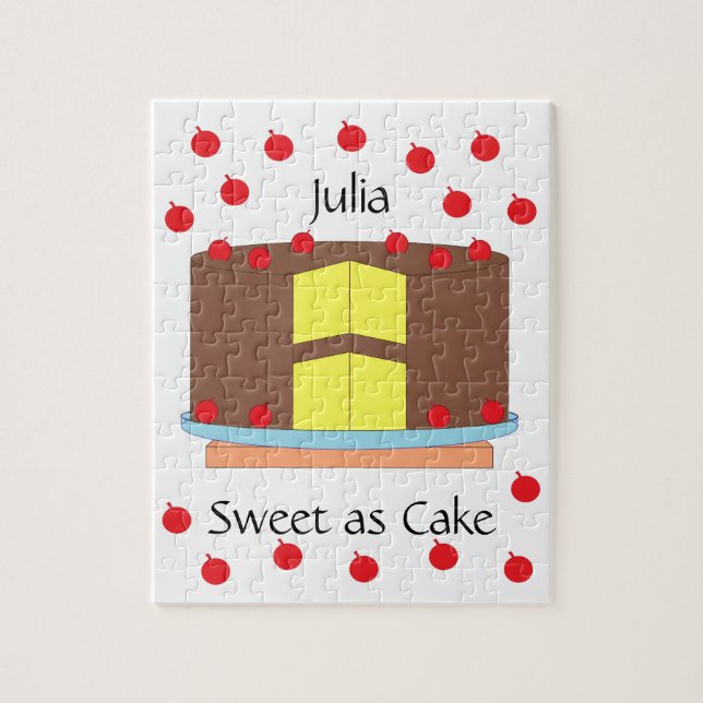 Yellow Cake and Cherries: White Jigsaw Puzzle (Vertical)