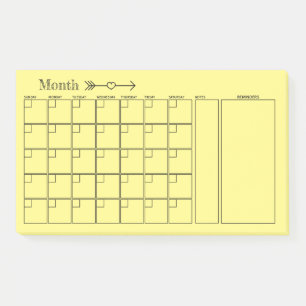 Yellow Calendar Monthly Planner Post-it Notes