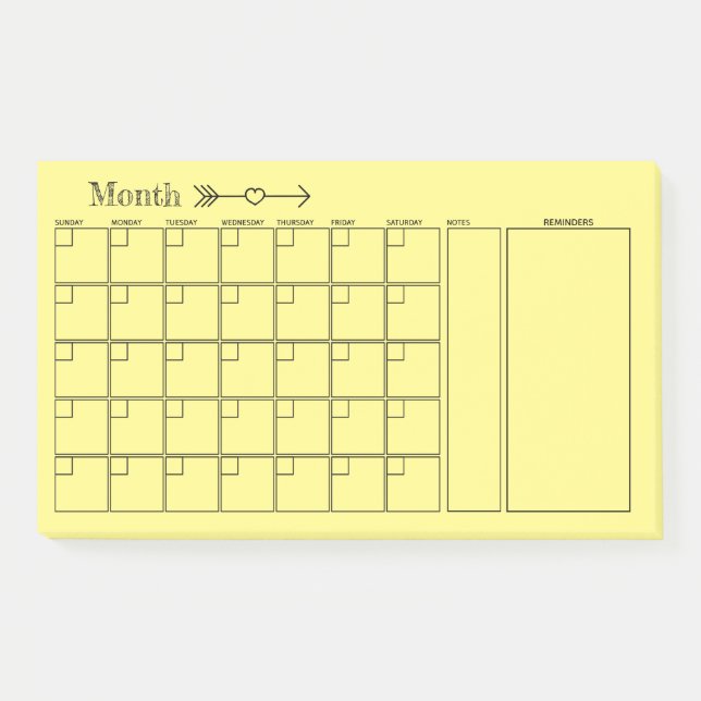 Yellow Calendar Monthly Planner Post-it Notes (Front)