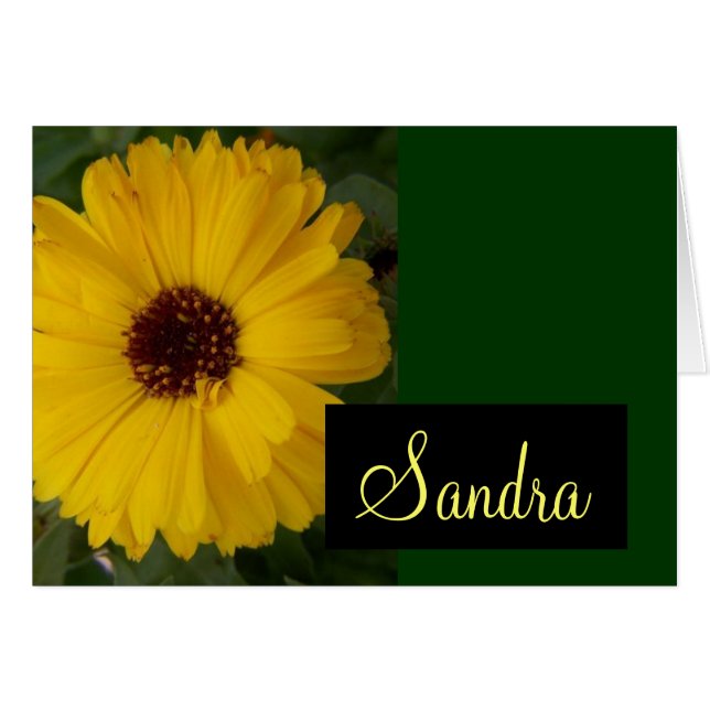 Yellow Calendula Flower Card with Name (Front Horizontal)