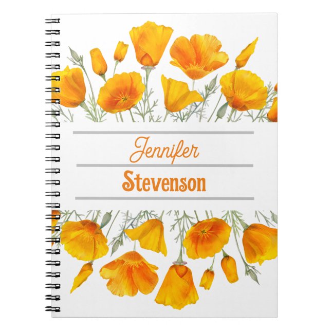 Yellow California Poppies Personalised Notebook (Front)