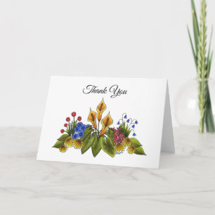 Yellow Calla Lilies Floral Garden Doodle Scene Thank You Card