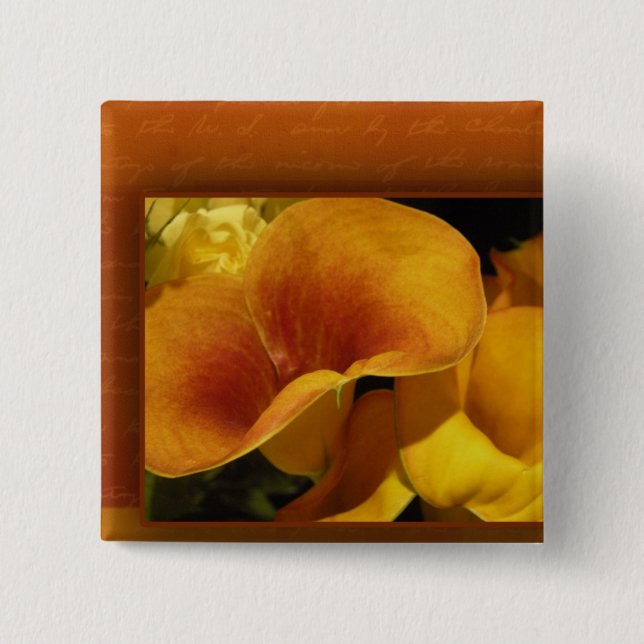 Yellow calla lily 15 cm square badge (Front)