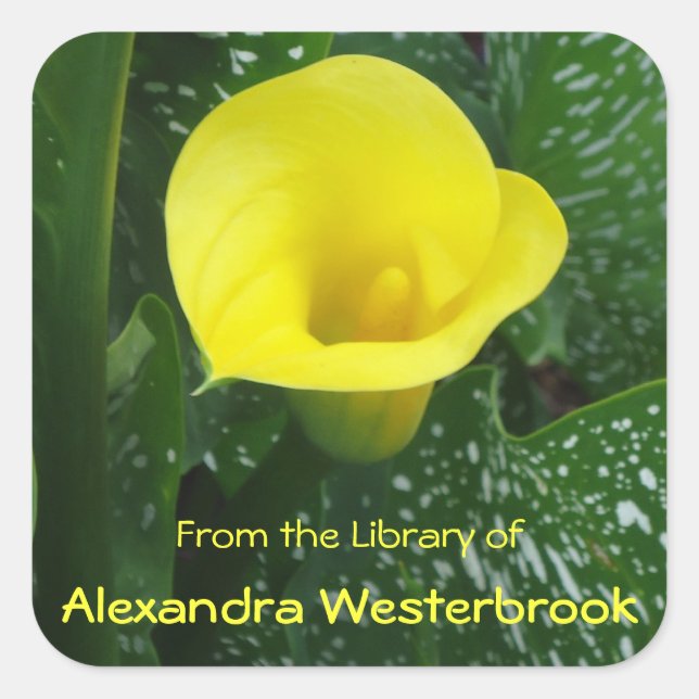Yellow Calla Personalised Bookplate Square Sticker (Front)