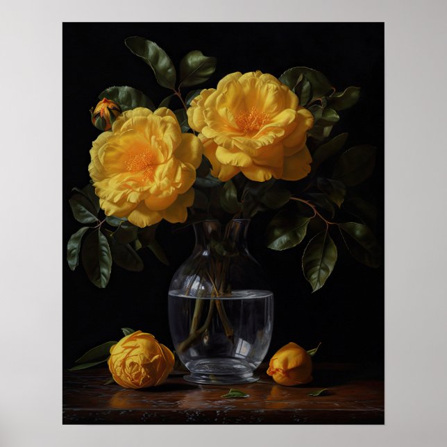 Yellow Camellia Flowers Art Print Poster (Front)